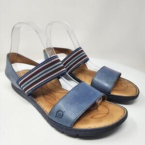 Born Parson Flat Sandals Women 10M Blue Leather Striped Elastic Comfort Shoes
